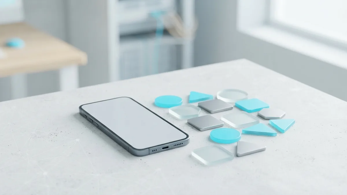 Smartphone beside abstract app tiles representing dApp store features