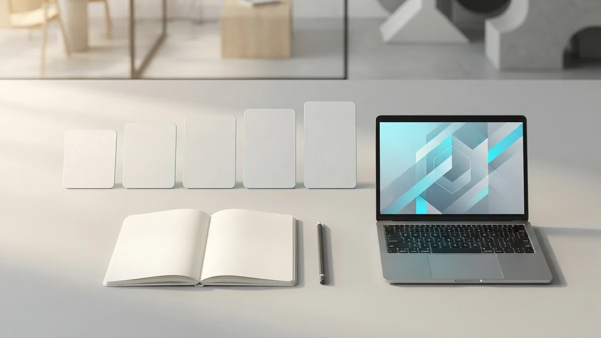 Planning materials arranged to show the stages of a software development cycle