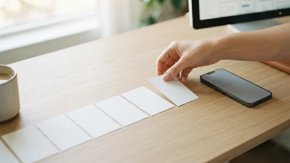 Planning cards and a phone illustrate the steps in an app development process