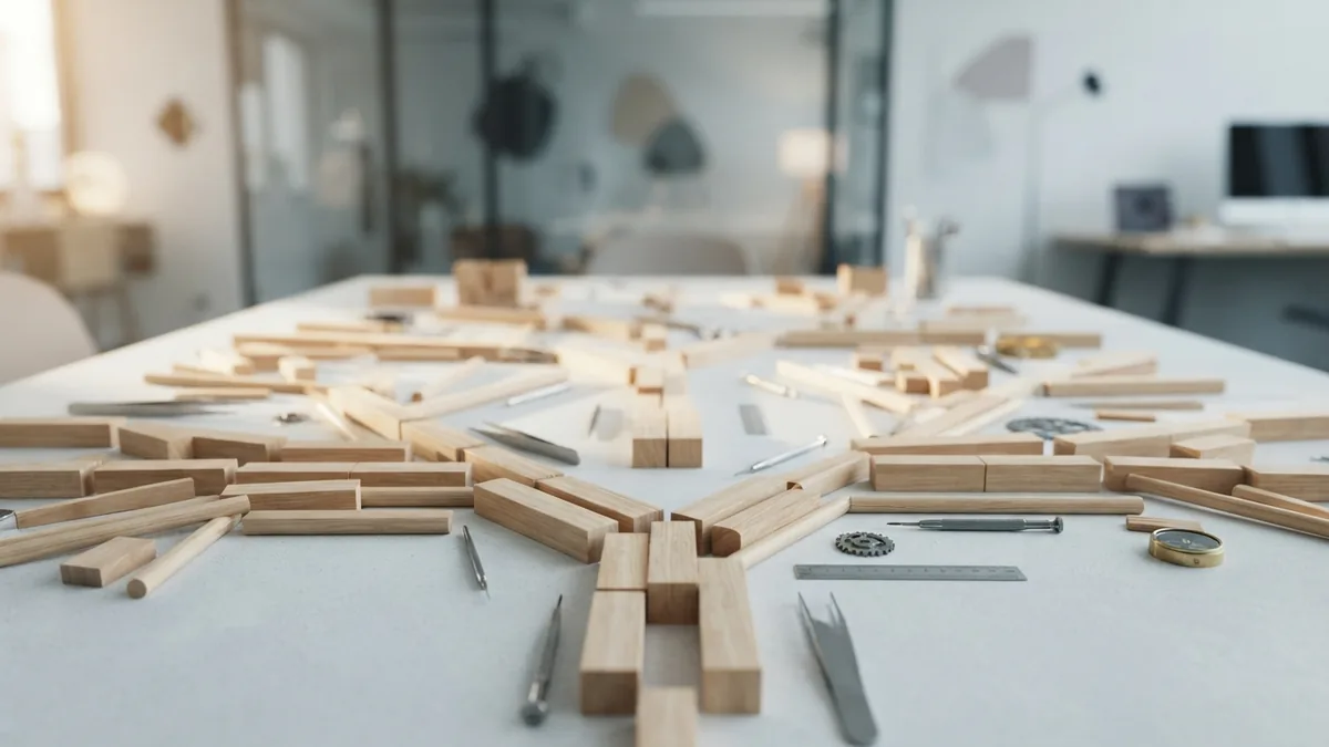 Comparing software project models Wooden blocks form branching paths that represent different software project models